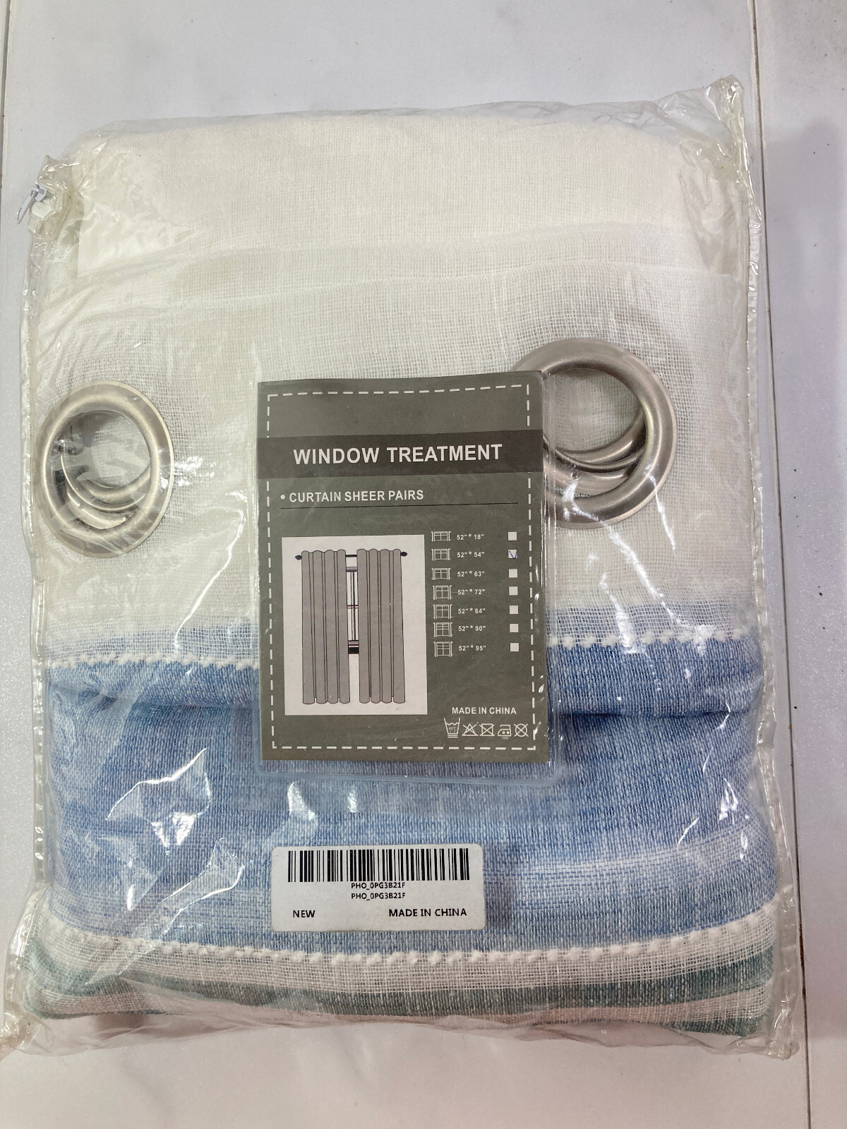 Blue & White Striped Panels Window Curtains Sheer Panels 2 pc 52×54 Grommets