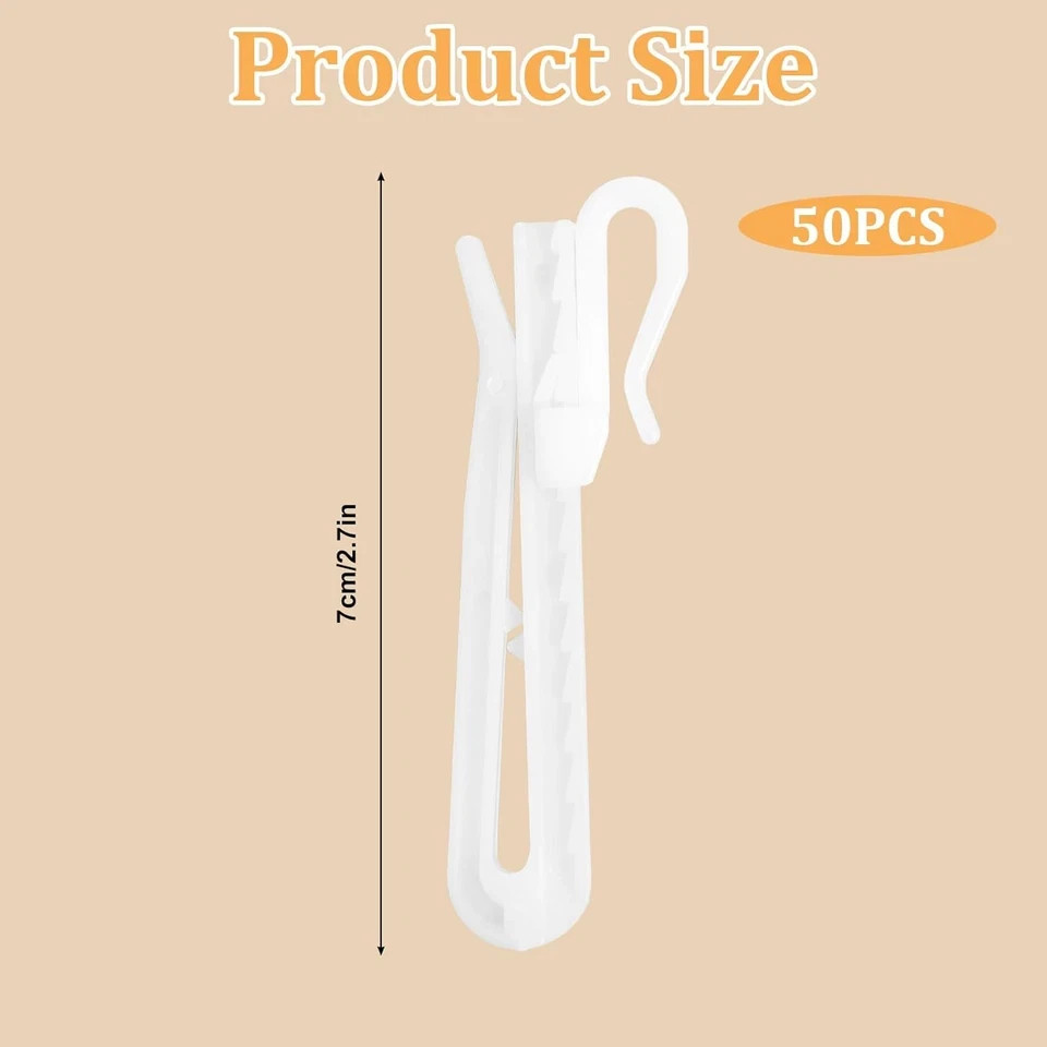 50 PCS Adjustable Pinch Pleated Curtain Drapery Pin Hook, Plastic Curtain Hooks,
