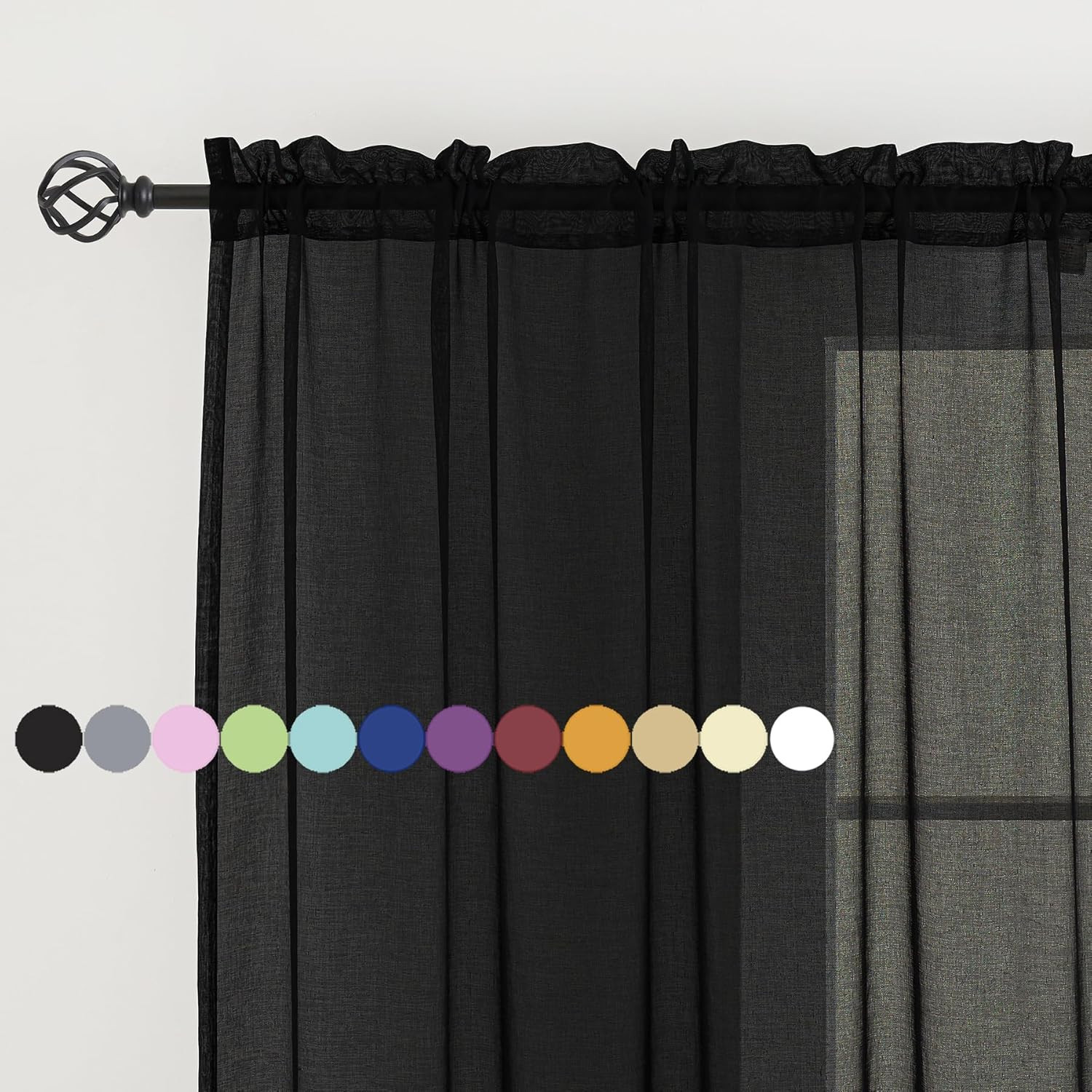 Sheer Curtains for Windows, Window Treatments Semi Crinkle Curtains, Rod Pocket