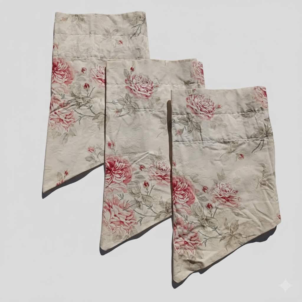 WAVERLY Ascot Valances Ivory with Pink Roses Cottagecore Antique Style Set of 3