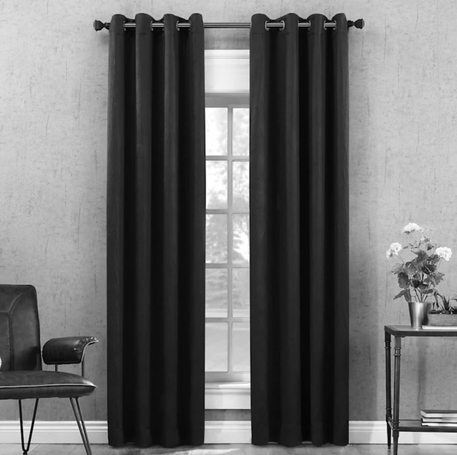 Black Blackout Curtains Pair 38×84 Grommet Window Panels Modern Room Darkening