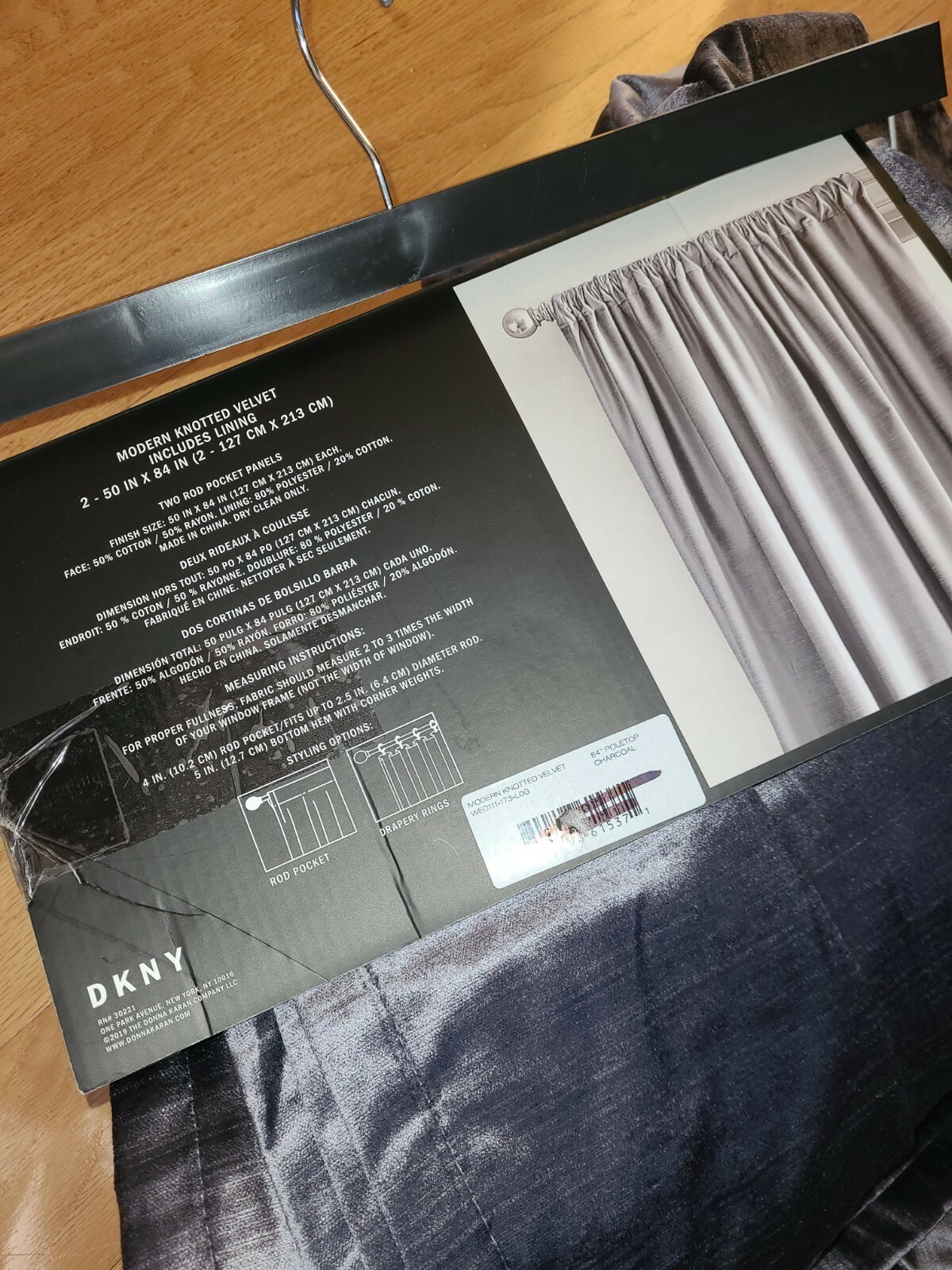 DKNY Two 84″ Pocket Panels Includes Lining Modern Knotted Velvet In Charcoal