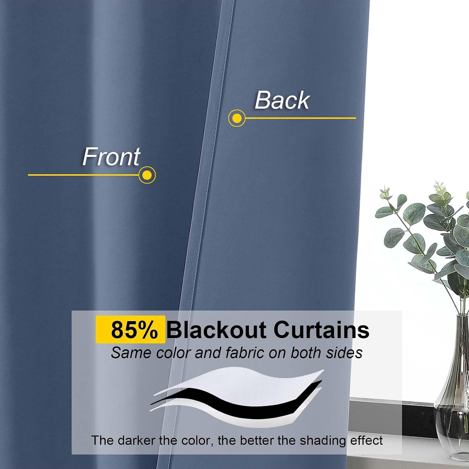 Denim Cafe Blackout Curtains Tier 36 Inch Length 2 Panels, Soft Solid Thermal In