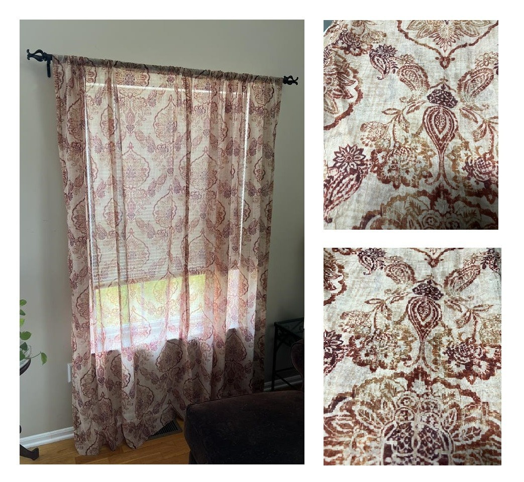 (2 PANELS) ROYAL VELVET 50X84 ALTURA SPICE multi color pattern SHEER ROD POCKET