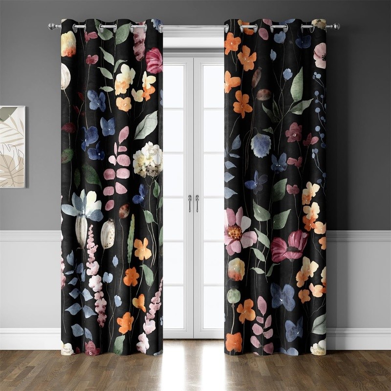Floral Blackout Curtains 2 Panel Grommet Top Window Drapes Soft Polyester New