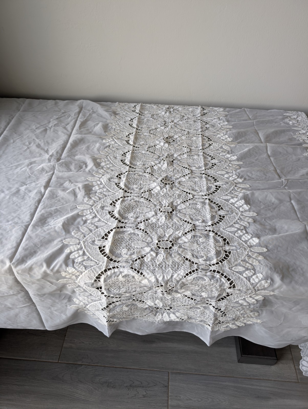 Boho Cottagecore Cream Lace Mesh Sheer Curtains Floral Pattern Scalloped Hem