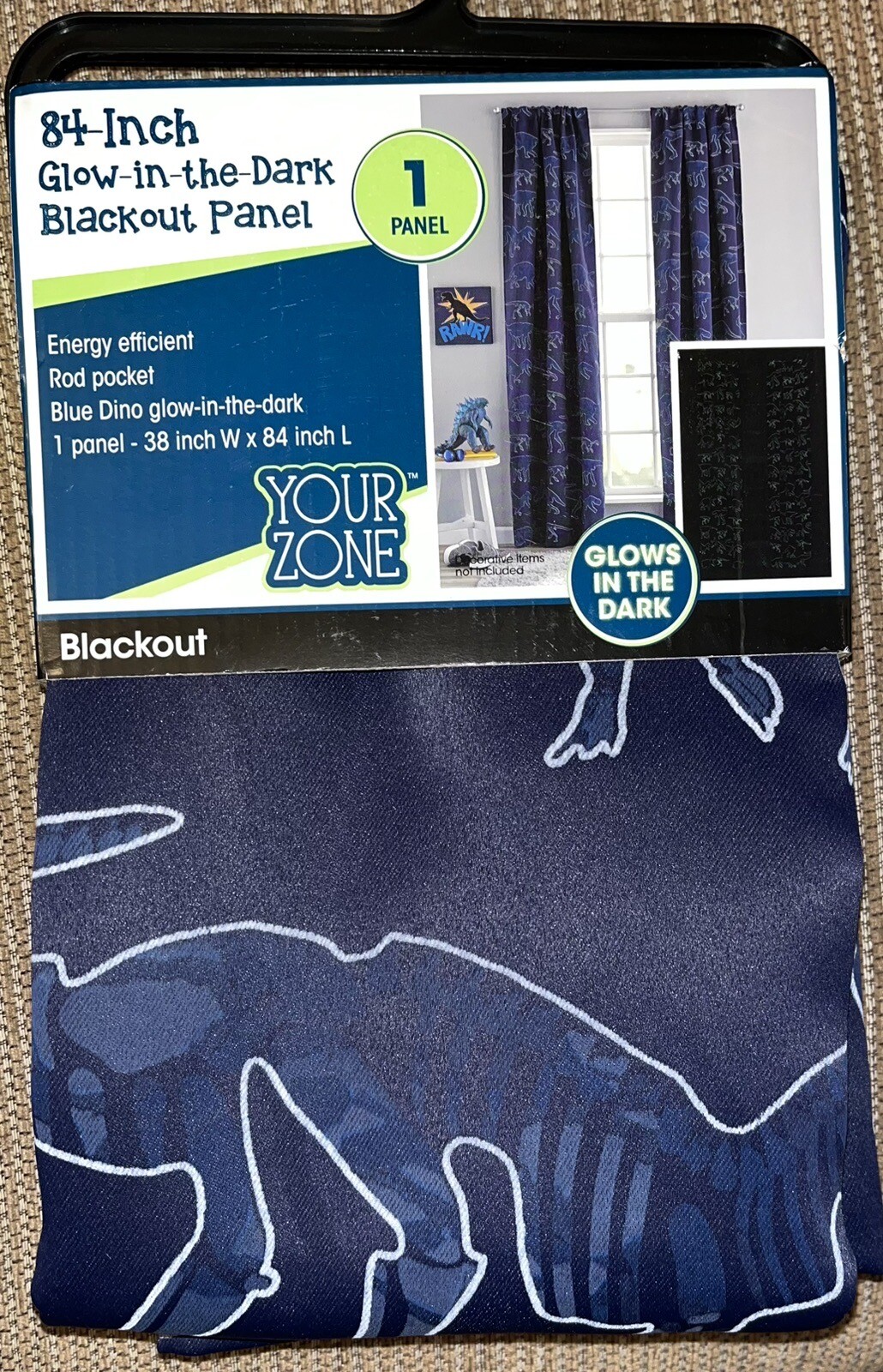 Glow in the Dark Window Panel Blue Dinosaur Curtain 38″ X 84″ Your Zone