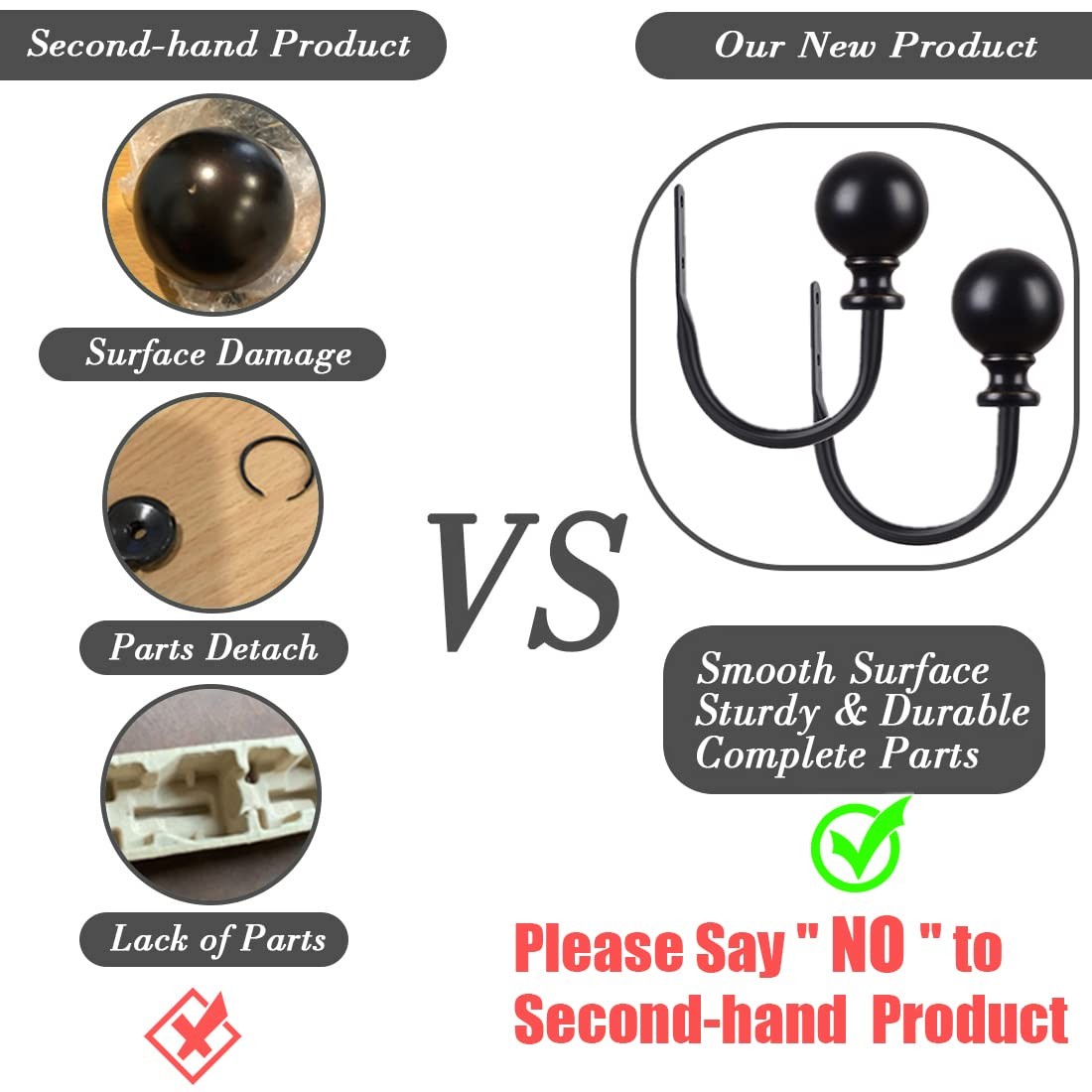 Curtain Holdbacks, Black Curtain Tiebacks Wall Mounted with Round Finials, Me…