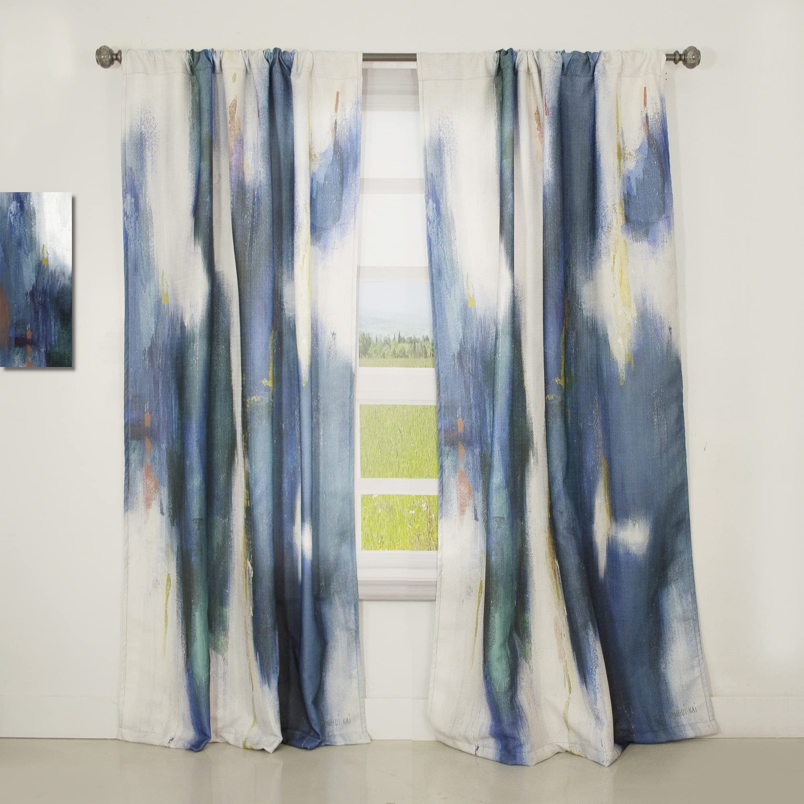 DesignQ Curtains Blue Glam Texture I 52×95 30679 Thermal Insulated Single Panel