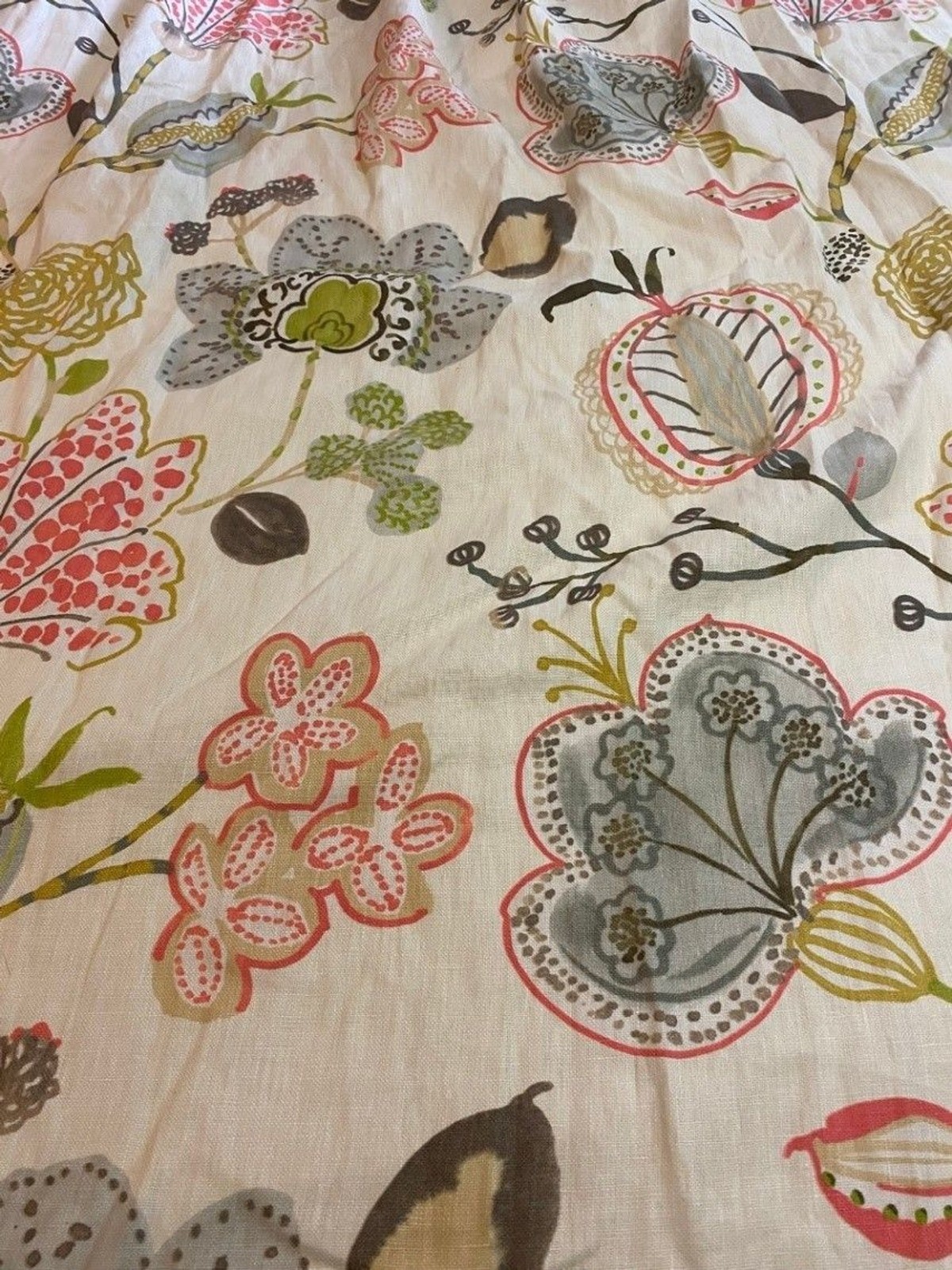 Jacobean Floral Pinch Pleated Cream Lined Drapery Floral Panels Set of 4 EUC