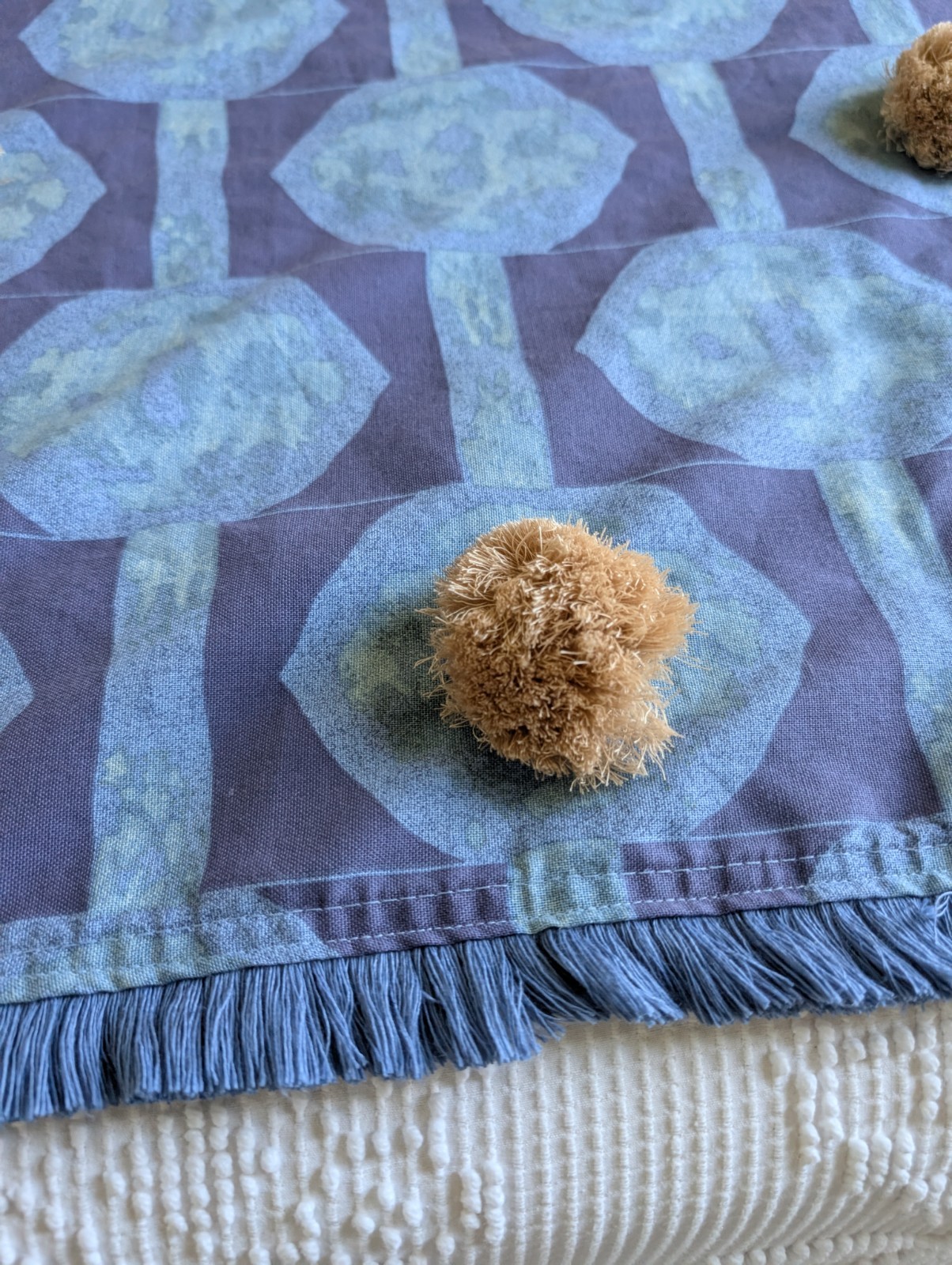 Opalhouse Jungalow Blue Pompom Buttonhole Top Shower Curtain Size 72″X68