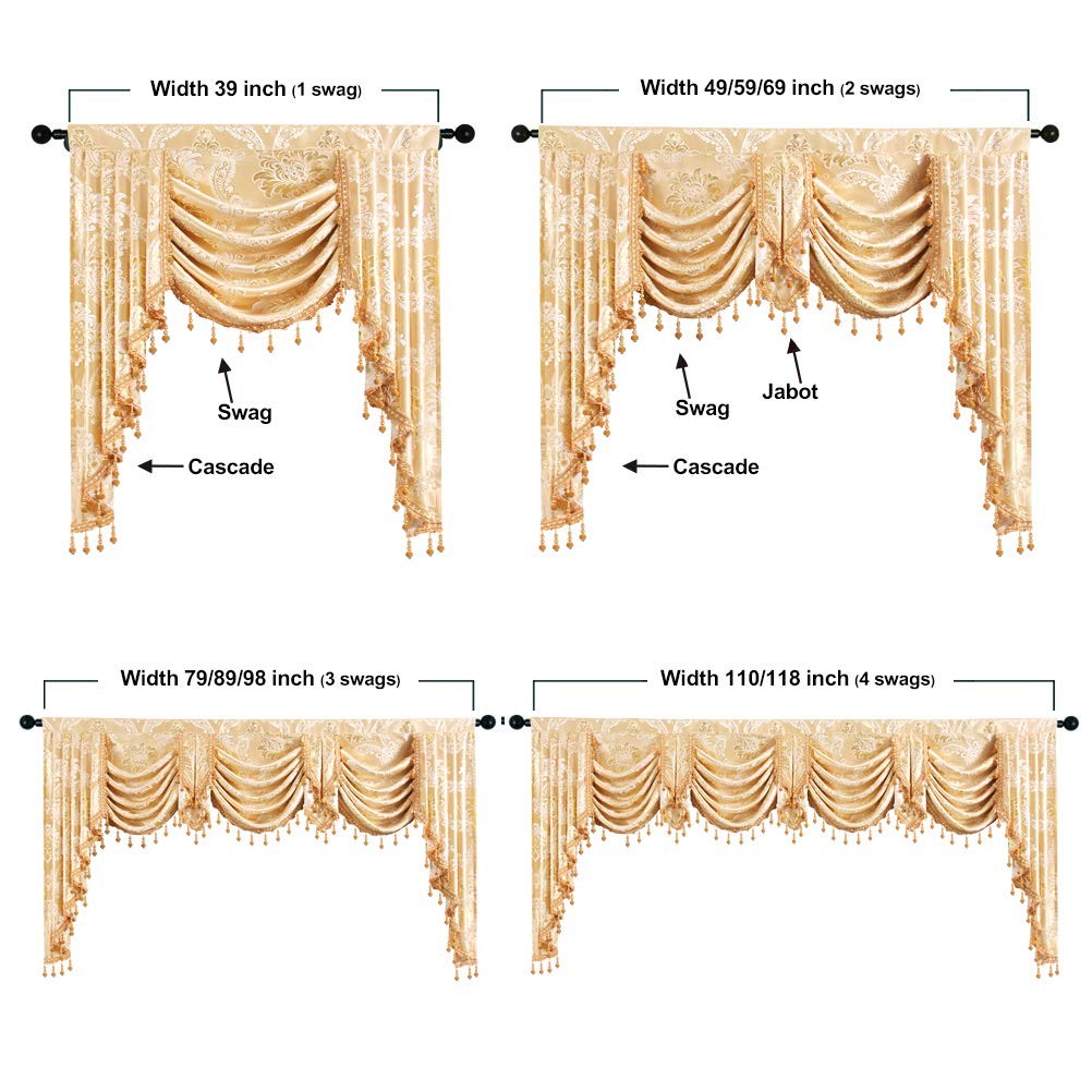 Golden Jacquard Swag Waterfall Valance Luxury Curtain Valance for Living Room…