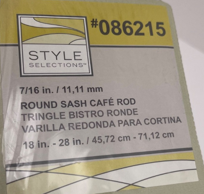 Style Selections 7/16 in. Round Sash Café window Rod 18-28 in. White/Brass NEW