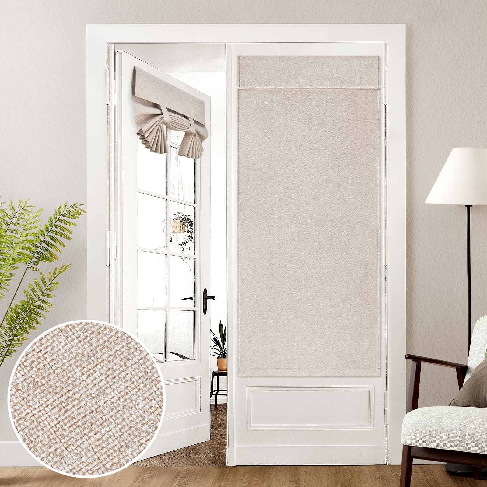 100% Natural Linen Blackout French Door Curtains, 30×68 Inch Thermal Insulated S