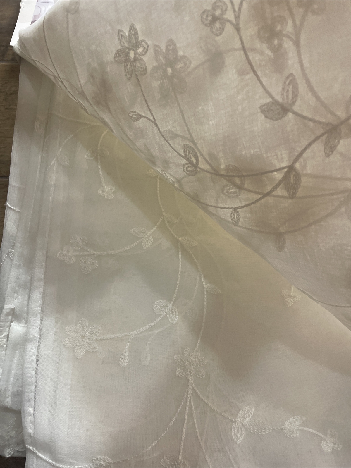 4 Laura Ashley VERNON Embroidered Floral Vines Sheer Cream Window Panels 38×84”