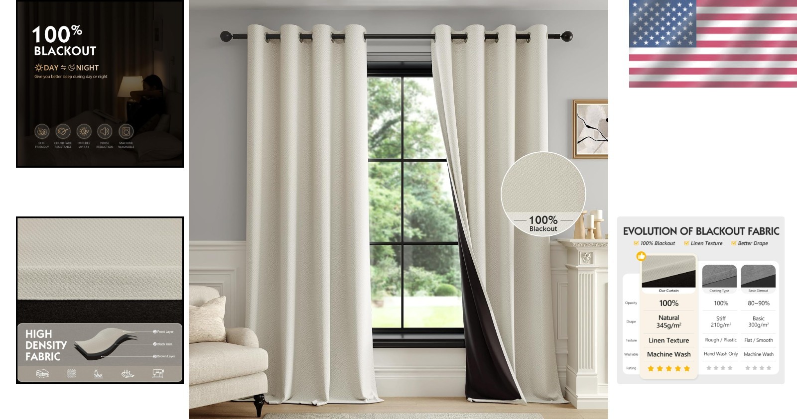 Art Deco Beige Blackout Curtains – Insulated Drapes for Bedroom and Living Room