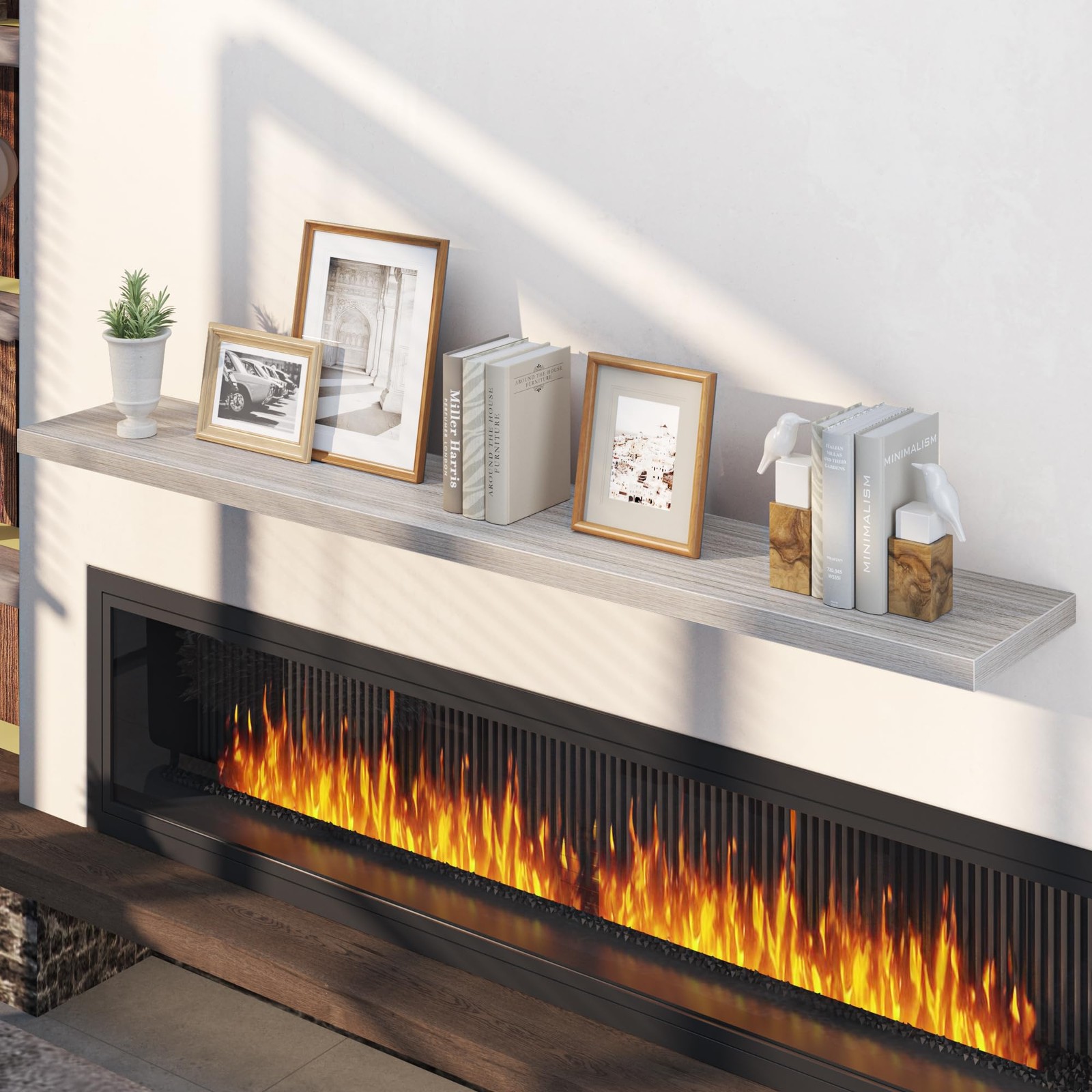 66 Inch Floating Shelves, 12 Inch Deep Wall Shelf for Fireplace Mantel, Gray …