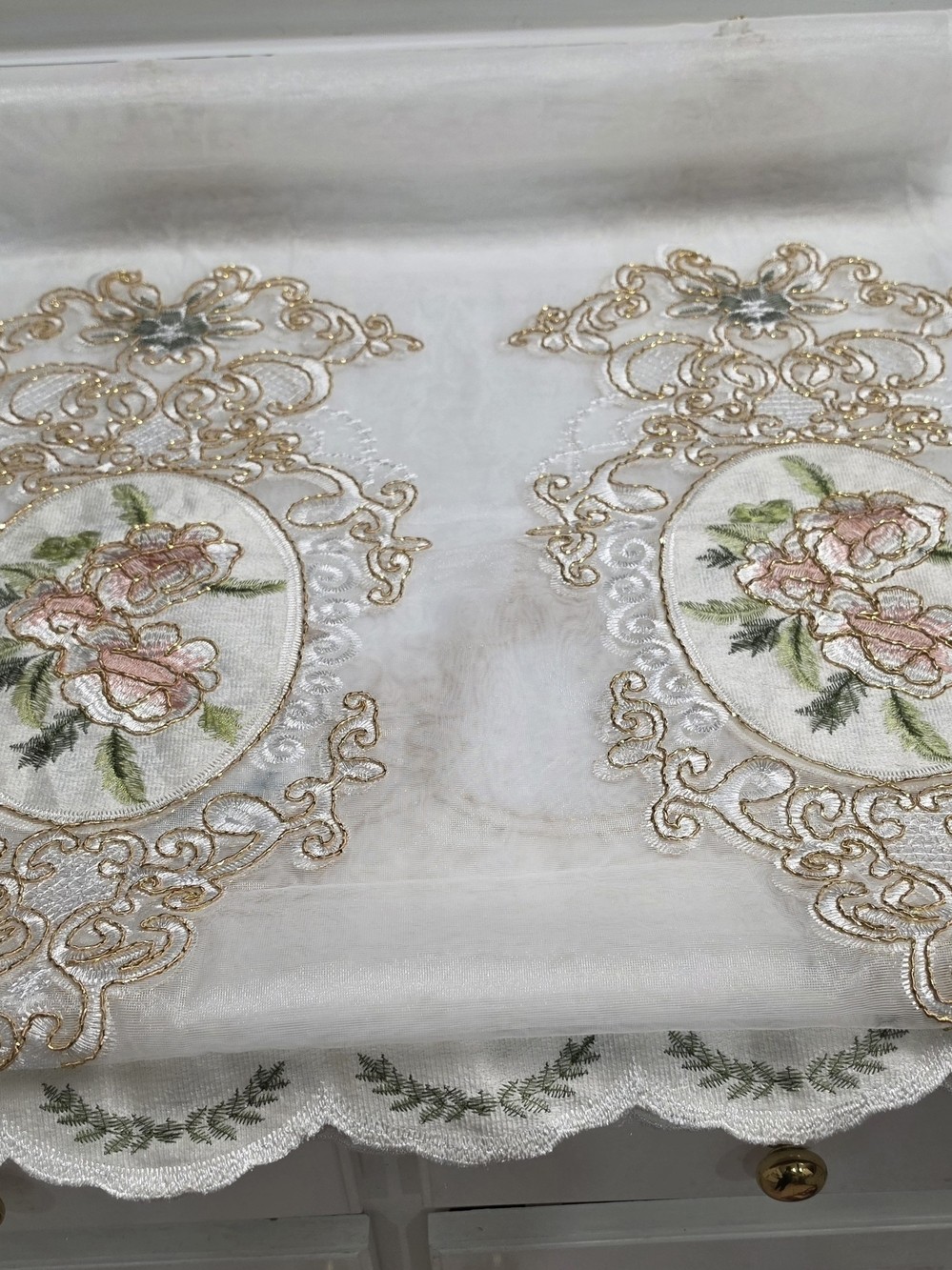 Slow Soul Classical Embroidered Flower Sheer Curtains – 2 Panels Size 49W by 96L