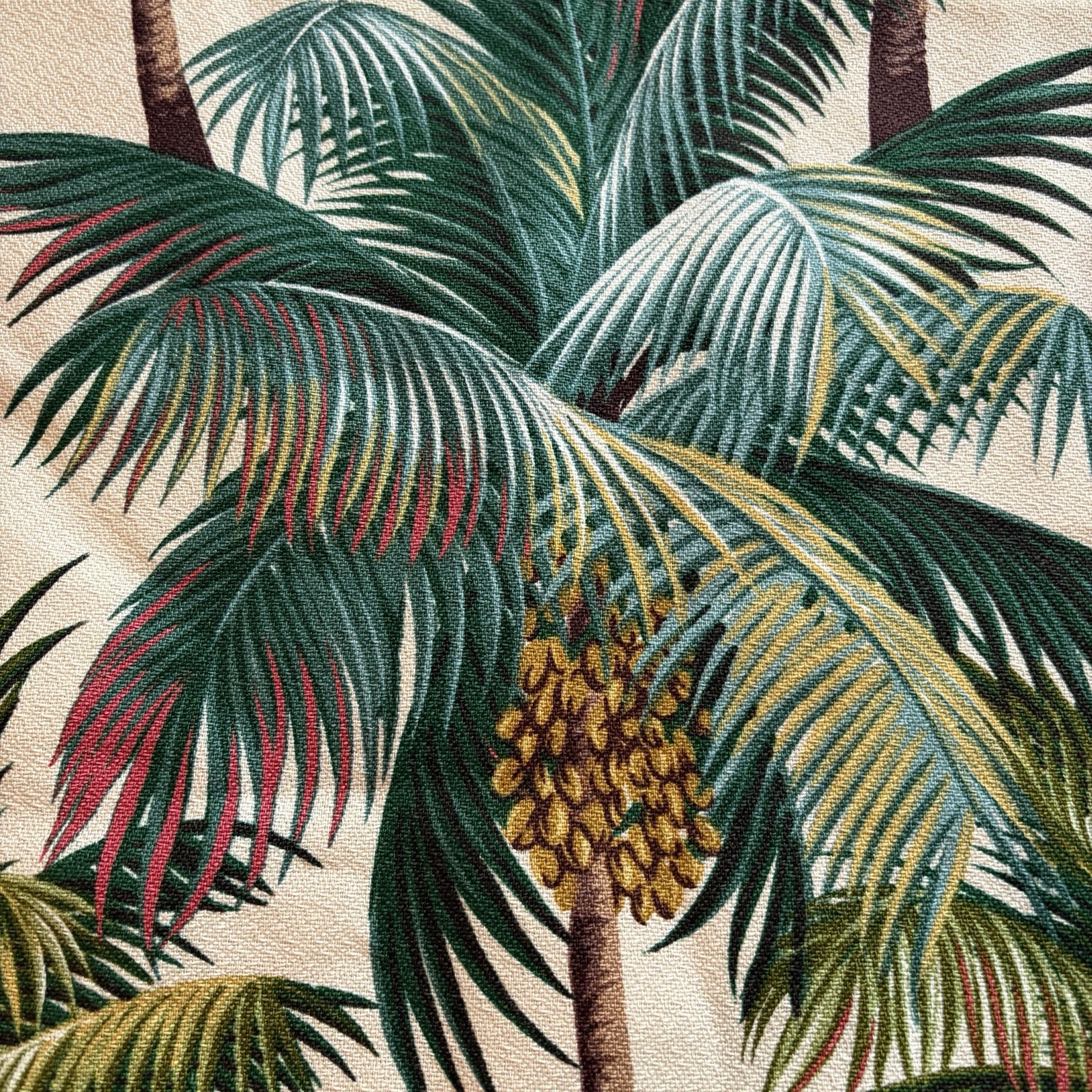 Two Barkcloth 13″ Lined Valances Tropical Palm Trees – 51.5″ & 71.5″ Long