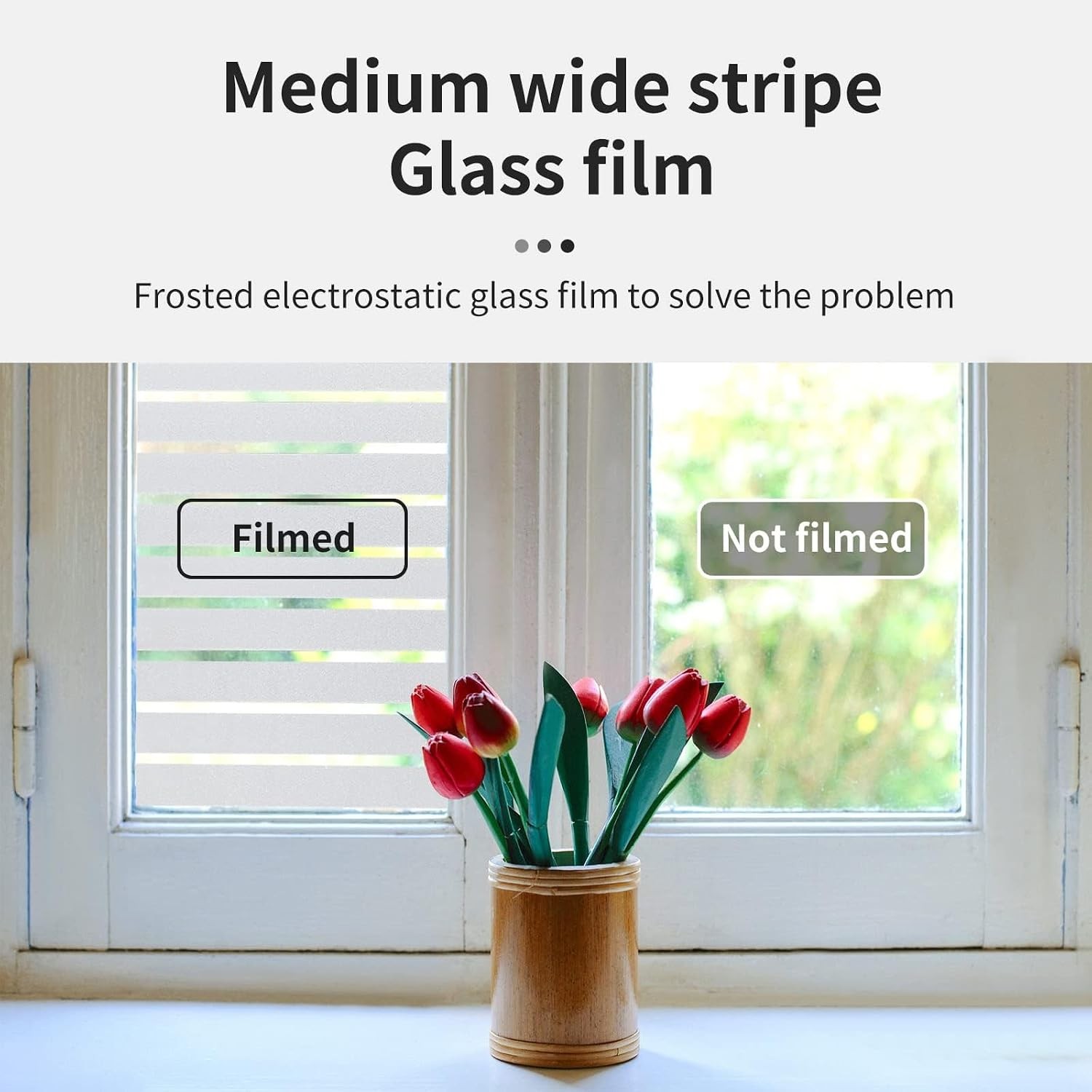 Window Privacy Film Stripes 29.6 x 78.7 Inch Static Cling UV Heat Control