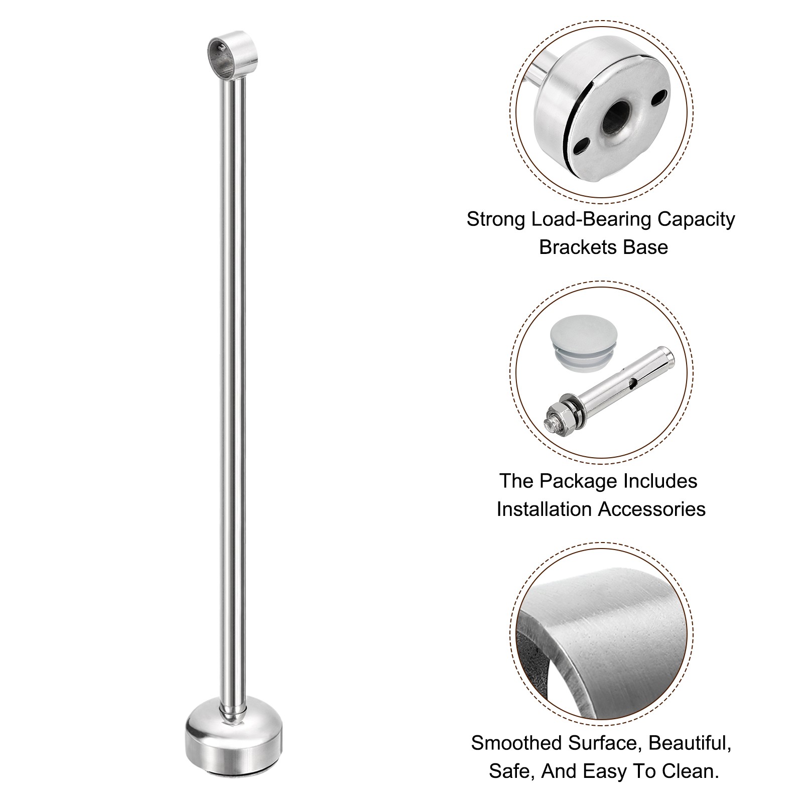 4 Set Ceiling Mount Curtain Rod Bracket 25mm/0.98″ Pipe Length 500mm/19.69″