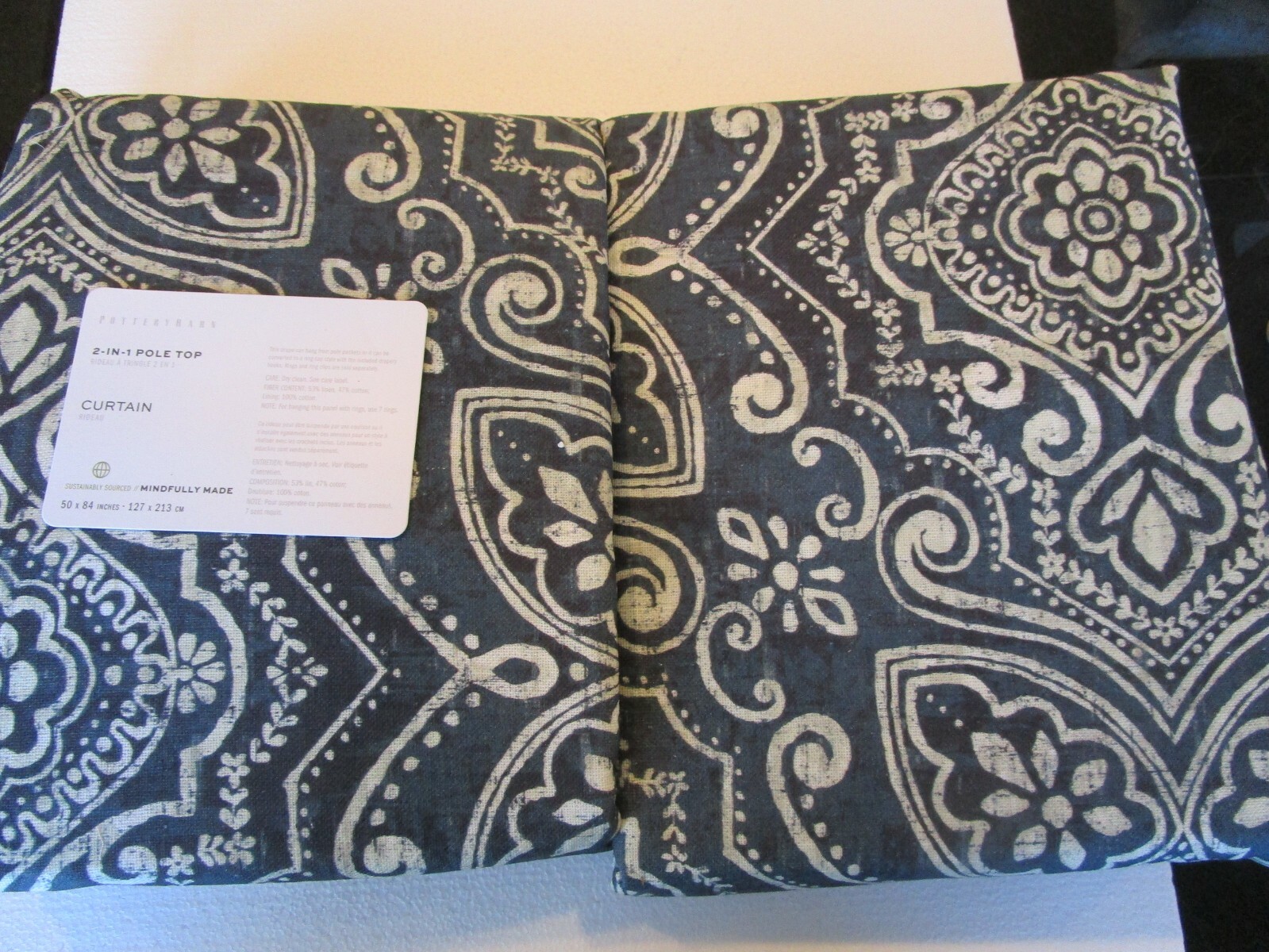2 Pottery Barn Mitzi Print Linen Cotton Curtains drapes Charcoal Multi 50 84