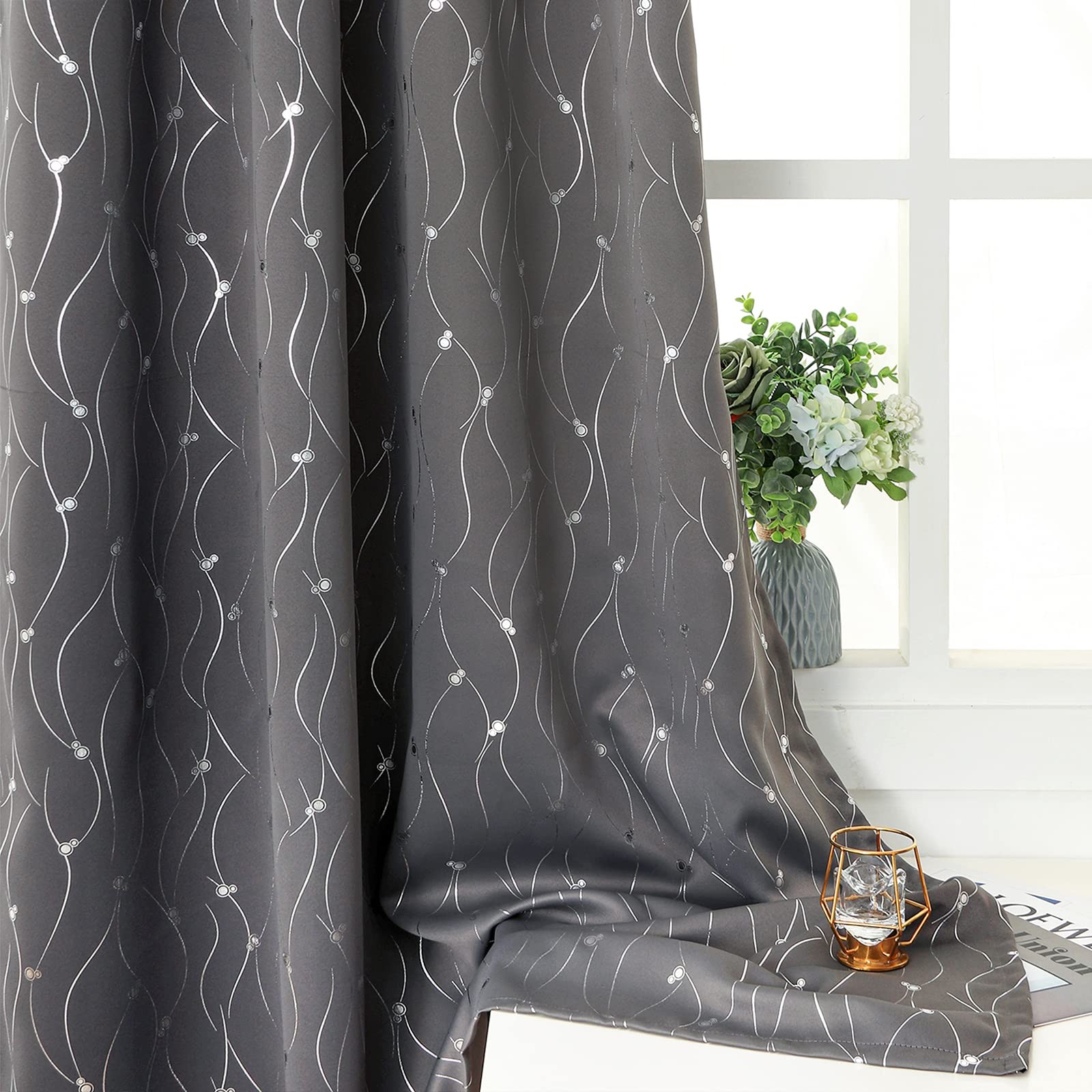 Blackout Curtains for Bedroom/Living Room 84 Inch Length 2 Panels Set, Dark G…