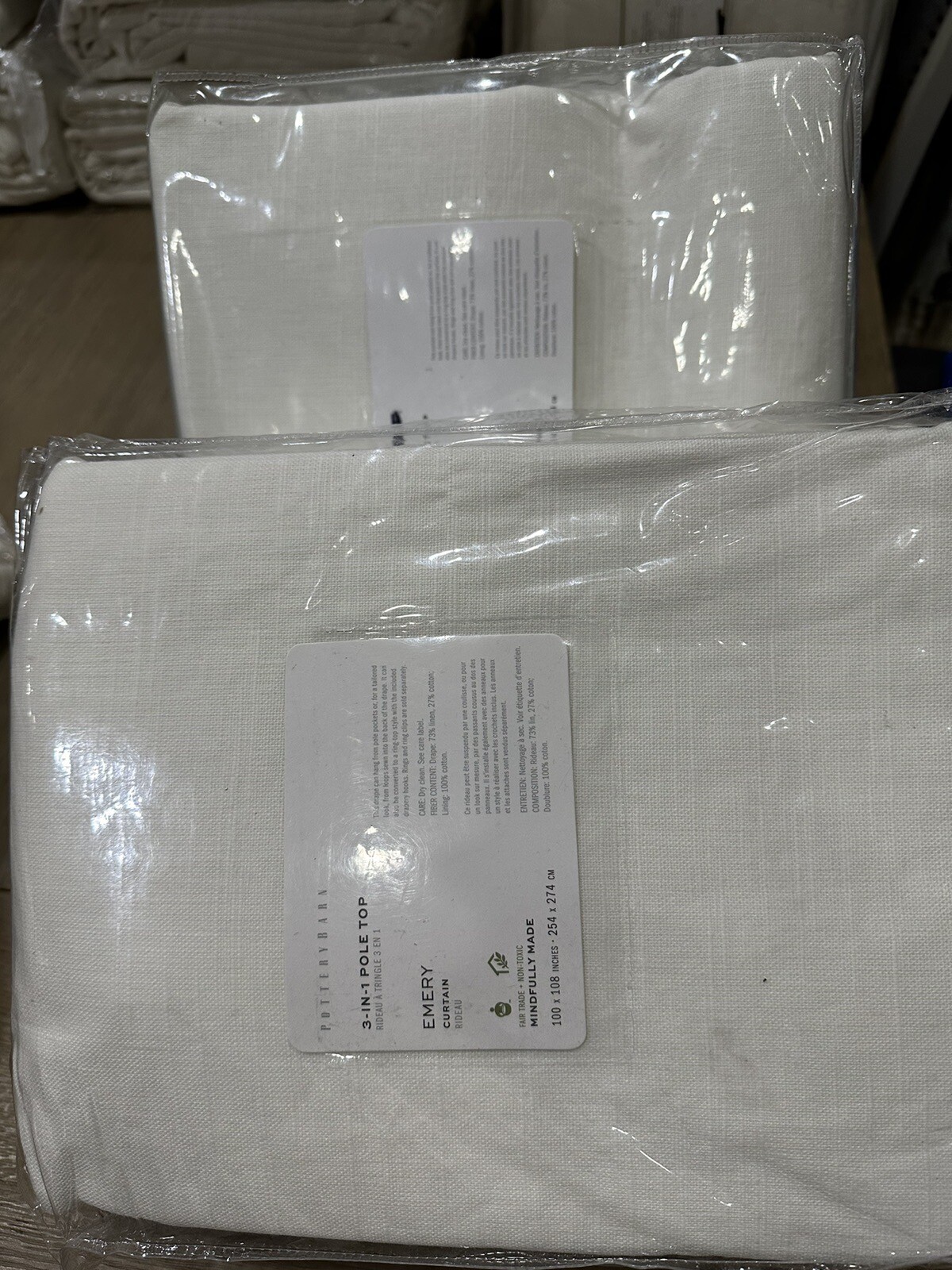 Pottery Barn EMERY Drape 100×108″ warm white cotton lining S/2 3 in 1