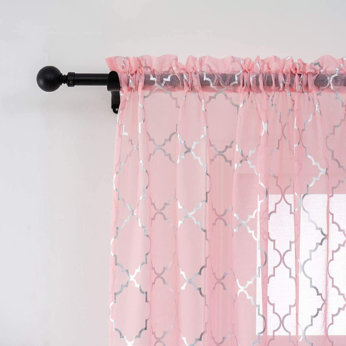 1 Pair Sheer Curtains Moroccan Pattern Rod Pocket Drapes for Kitchen,Dining Room