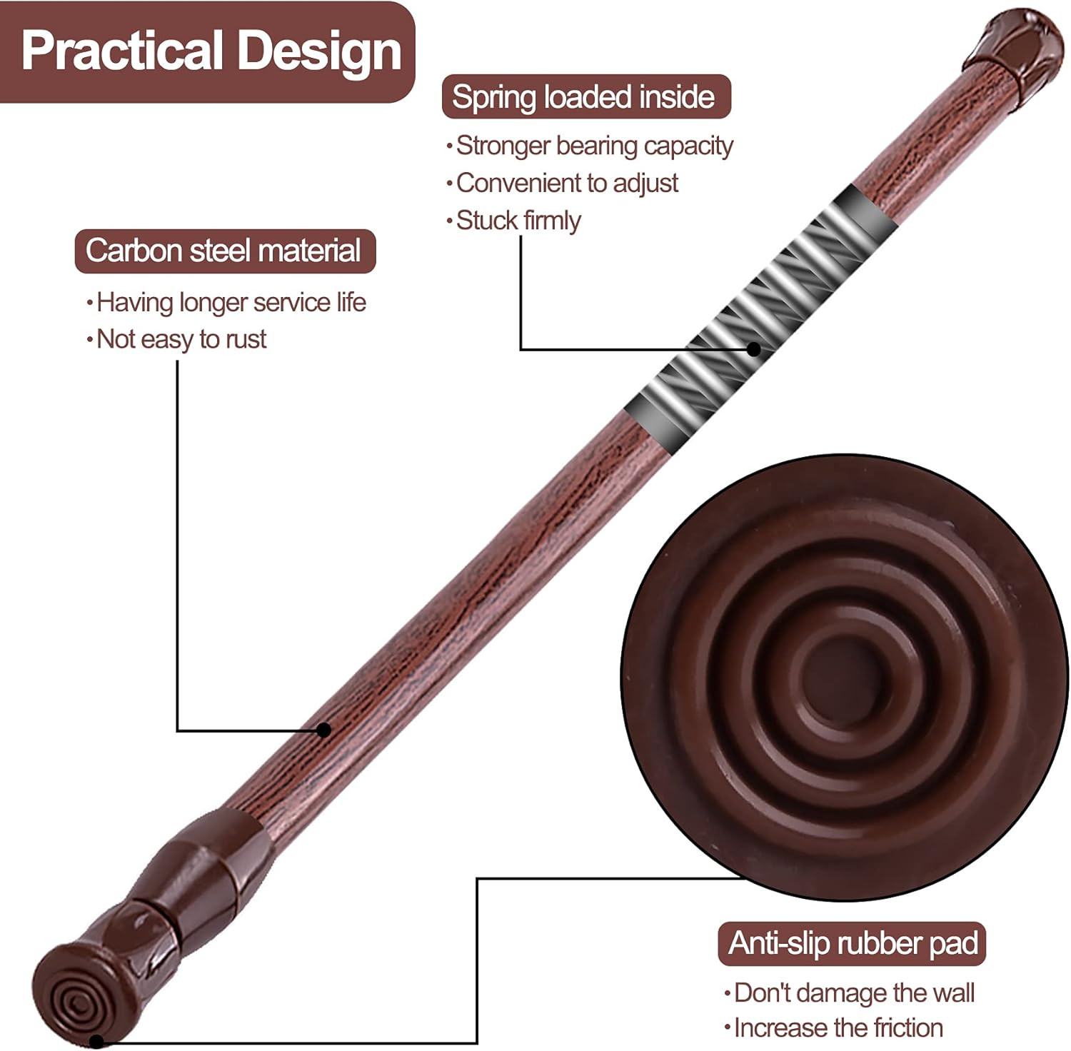 6 Pack Cupboard Bars Adjustable Spring Tension Rods Wood Grain Refrigerator Bar