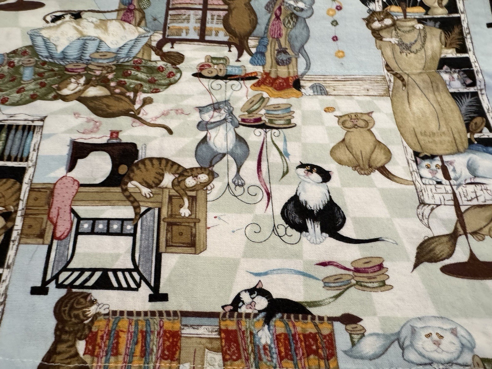 Naughty CATS Whiskers Tails FABRIC Sewing Room Curtains 60″ x 15 Valance x 2