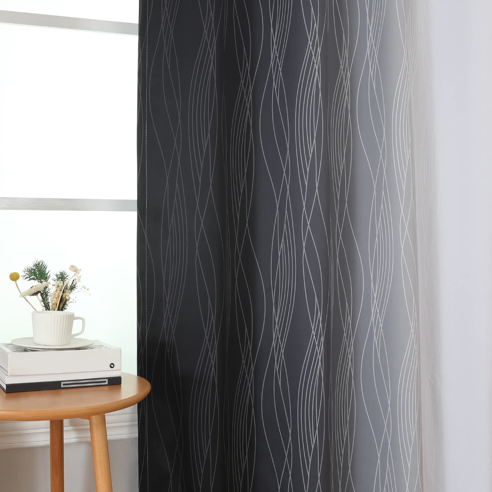 Estelar Textiler Black and Greyish White Ombre Blackout Curtains 63 Inch Leng…