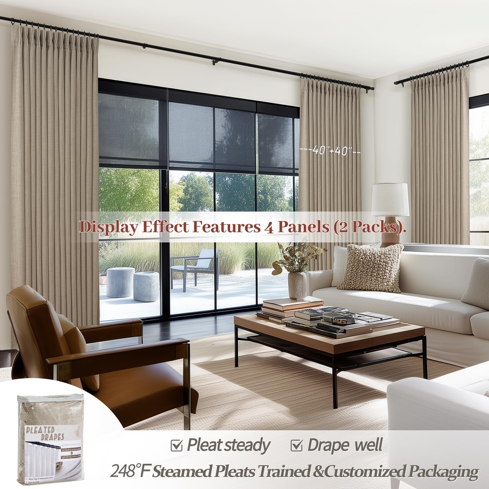 Pinch Pleated Drapes Linen Room Darkening Curtains 96 Inches Long for Bedroom…