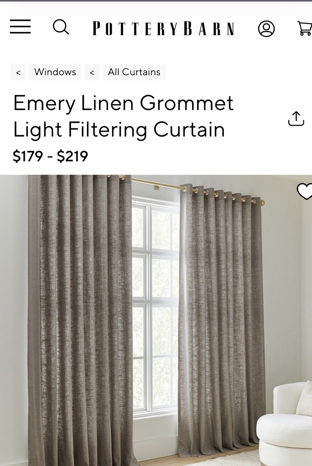 Pottery Barn Emery Grommet 50x84in Cotton Lined Curtain – Flagstone – 2 Panels