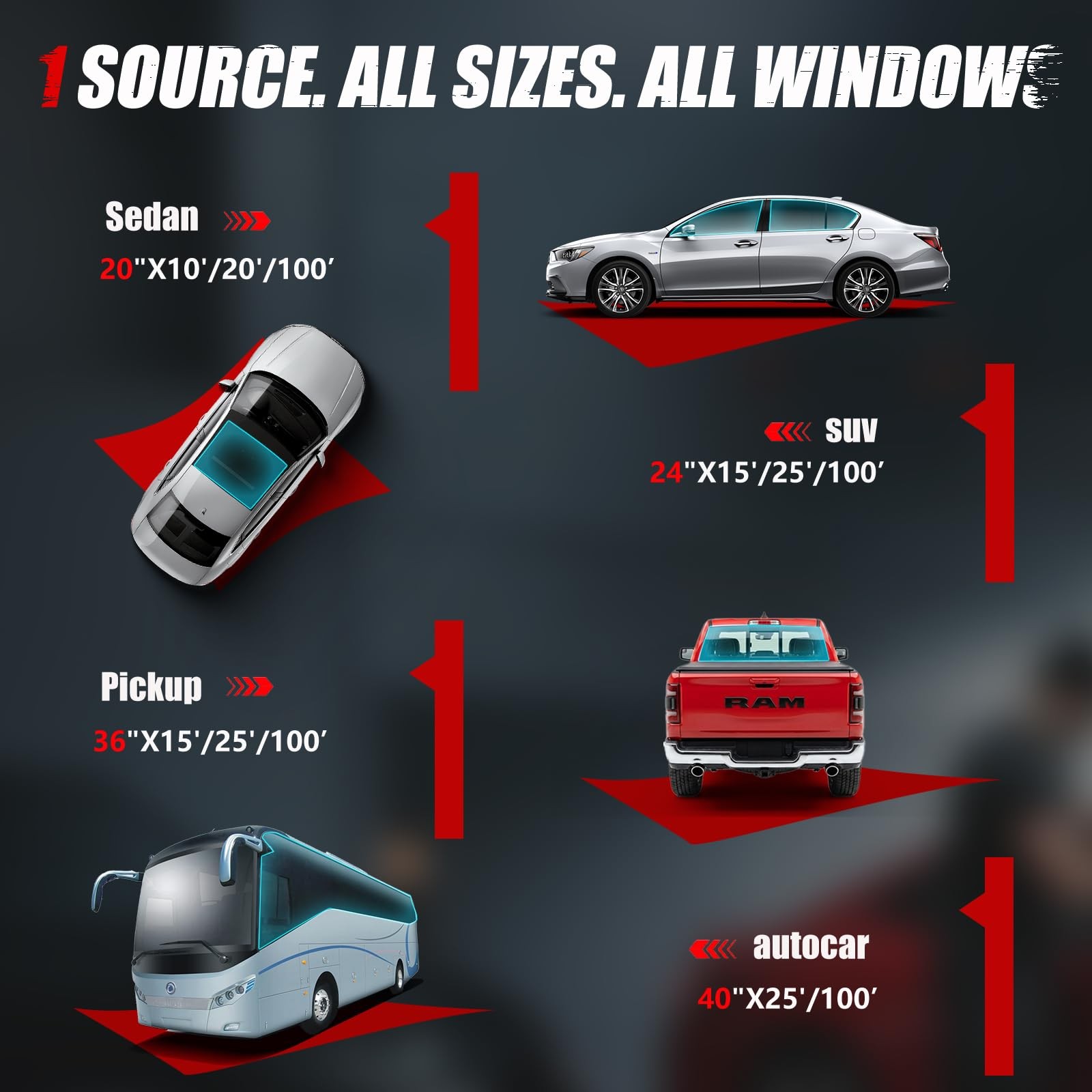 Ceramic Car Window Tint Film, 5% VLT, 20″ x 20FT