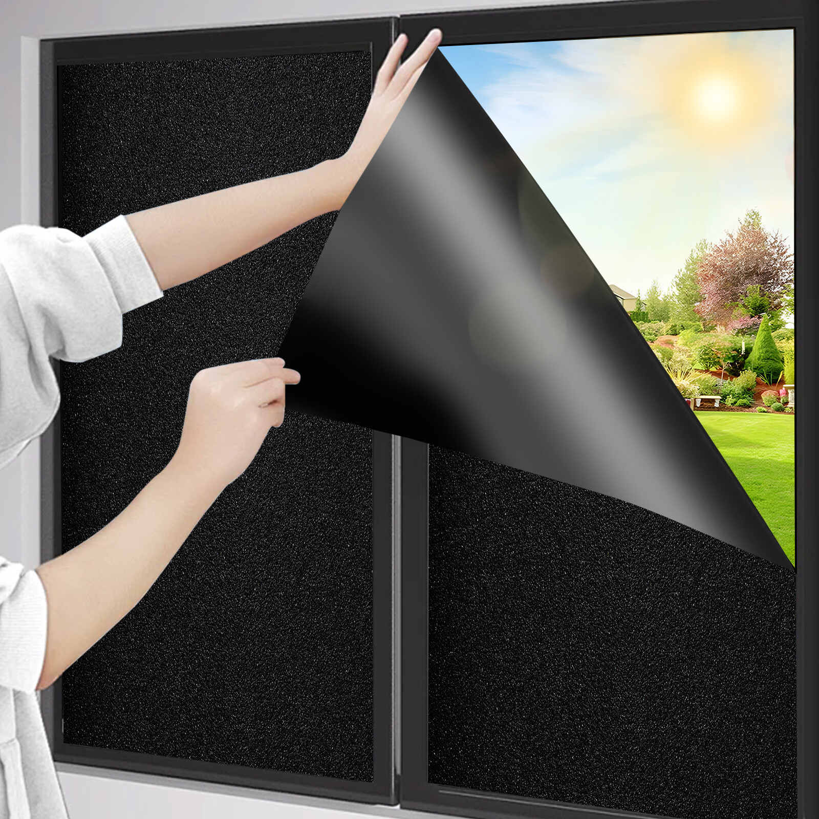 Total Blackout Window Film 100% Light Blocking Frosted Static Cling Black