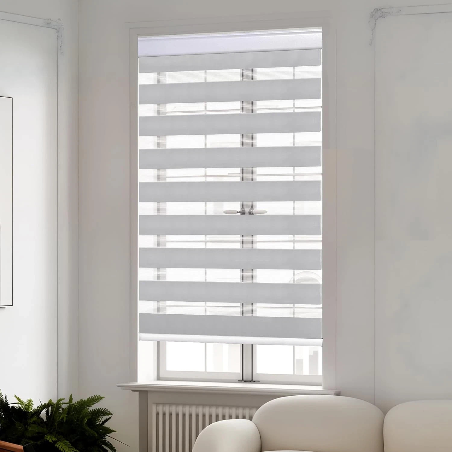 Cordless Zebra Blinds with Free-Stop – Dual Layer Light Filtering, 36″x64″- Gray