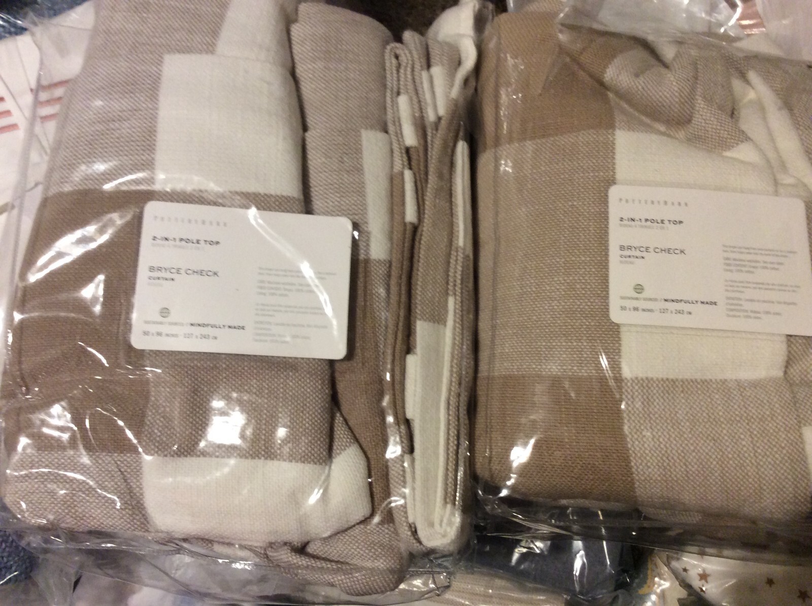 Pottery Barn Two (2) Bryce Check Drapes 50×96