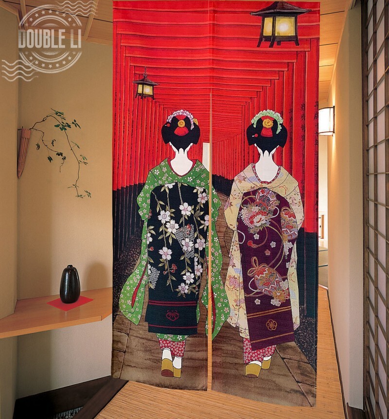 JAPANESE Noren Maiko Travel Print Interior Divider Doorway Tapestry Door Curtain