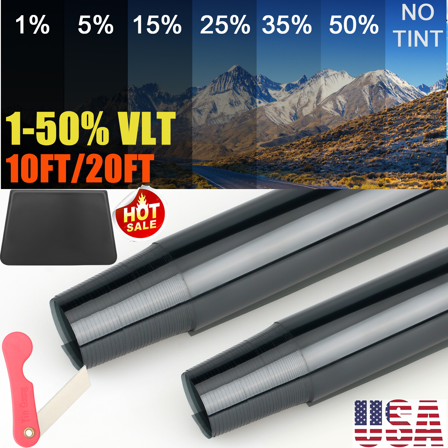 20″x10ft Uncut Roll Black 5%-35% VLT Window Tint Film For Car Home Office Glass