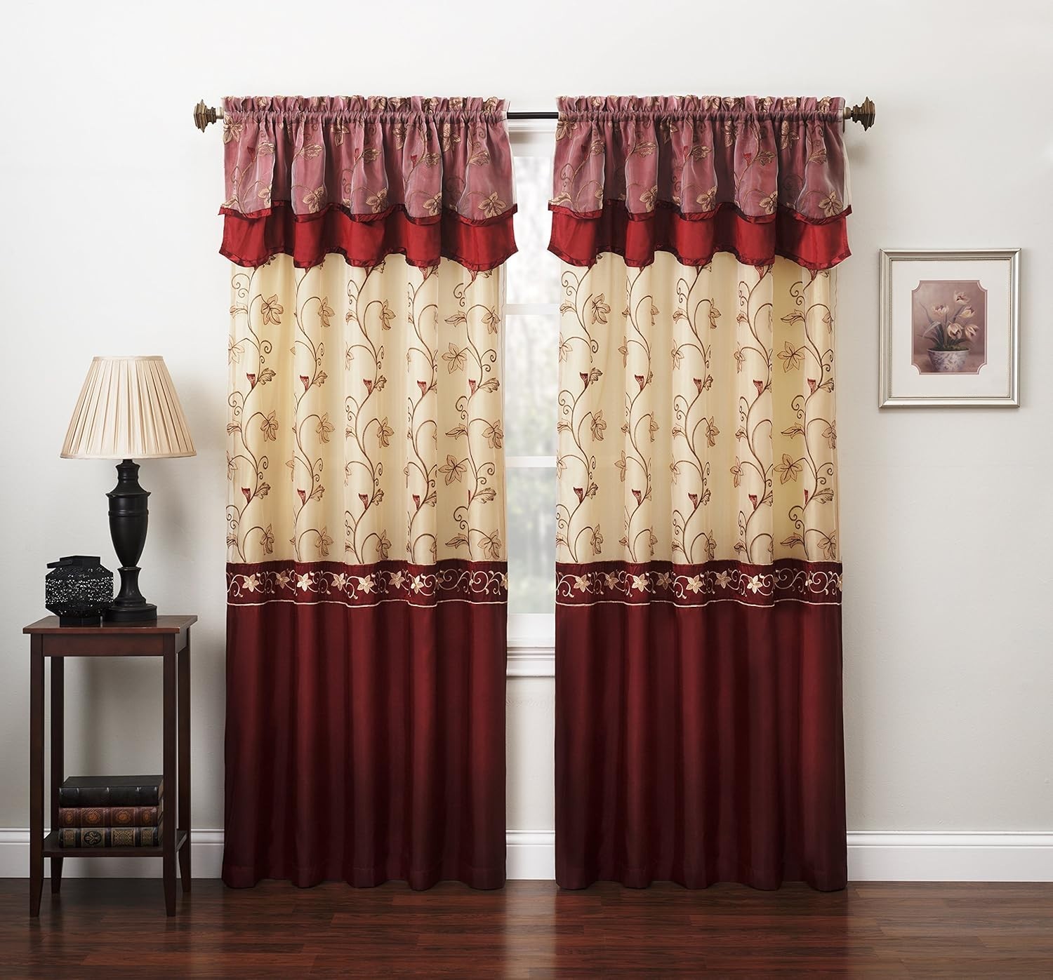 Fancy Collection Embroidery 55"W x 84"L (Pack of 2), Burgundy
