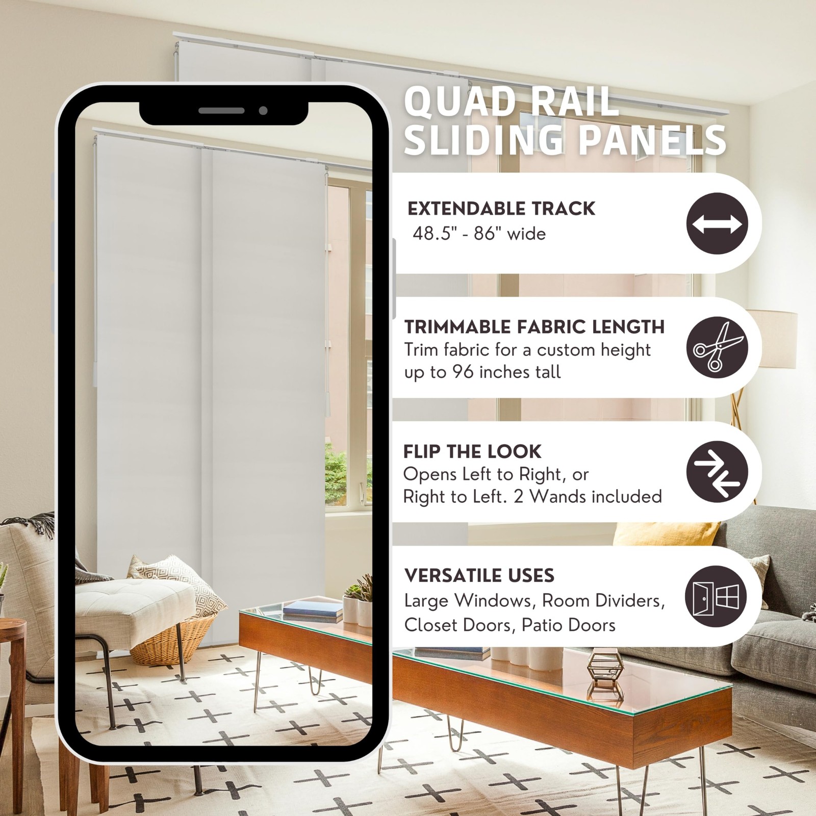 CHICOLOGY Panel Track Blinds for Sliding Glass Door, Adjustable Track for Pat…