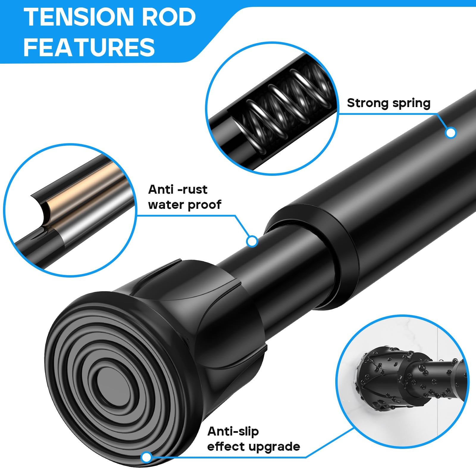 2 Pack Black Spring Tension Curtain Rods 28-48 Inches, Spring Loaded Curtain …