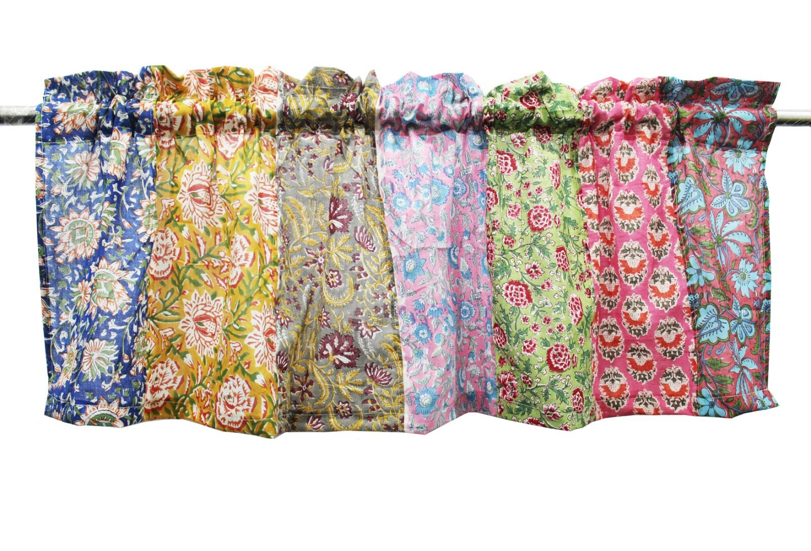 Patchwork Window Curtain Valance Multicolour Floral Rod Pocket Boho Home Décor
