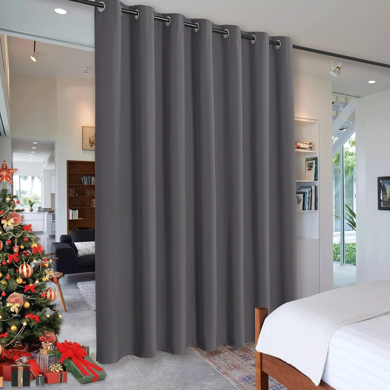 Elegant Blackout Room Divider Curtain 100″ Wide x 84″ Long – Grey Grommet Style