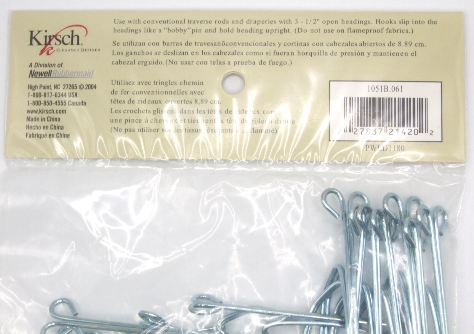 Kirsch Slip In Open Drapery Hooks 3.5 in Header J052E 61 Package of 14