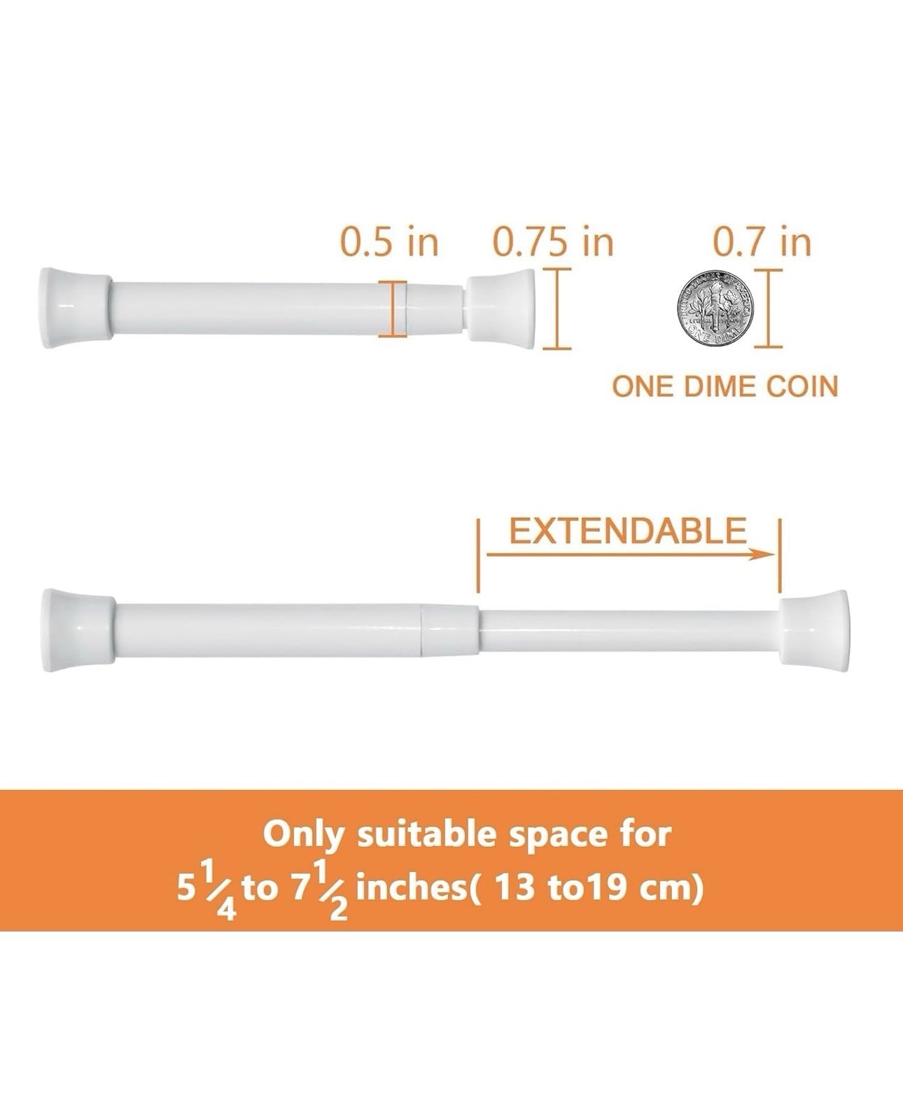 2-Pack White Clampable Plastic Tension Rods 1/2 in, Adjustable 5 1/4-7 1/2