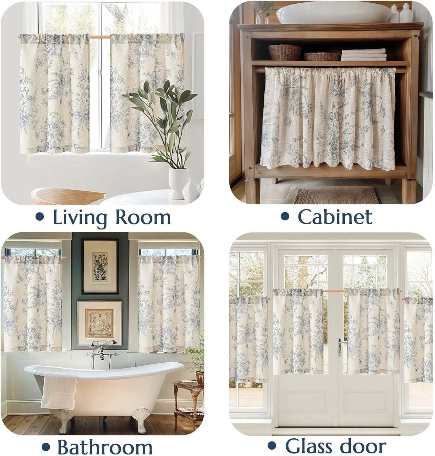 Half Window Curtains Small Drapes for Kitchen 36 Inch Rustic Floral Tier Curt…