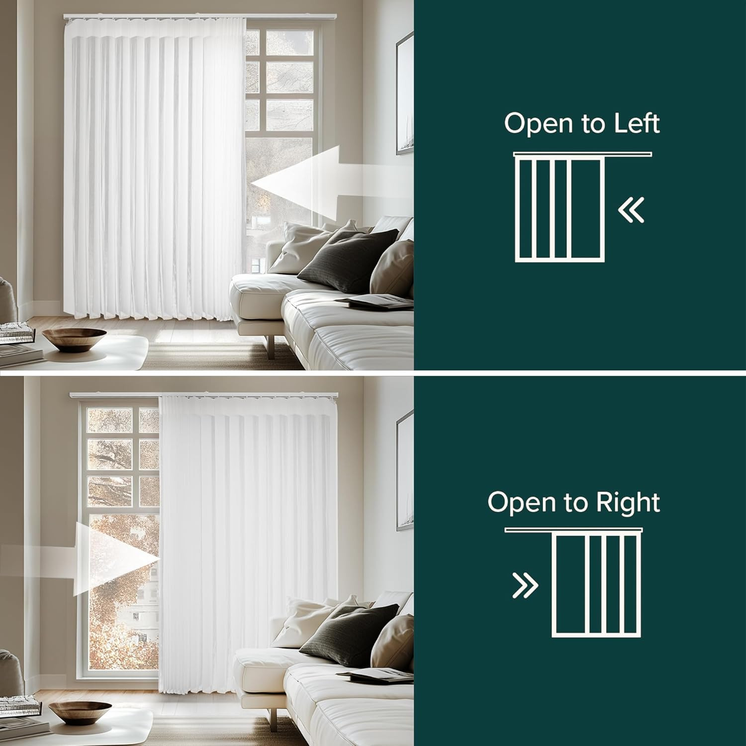 Stylish White Sheer Vertical Blinds for Large Windows & Sliding Doors 78″x84
