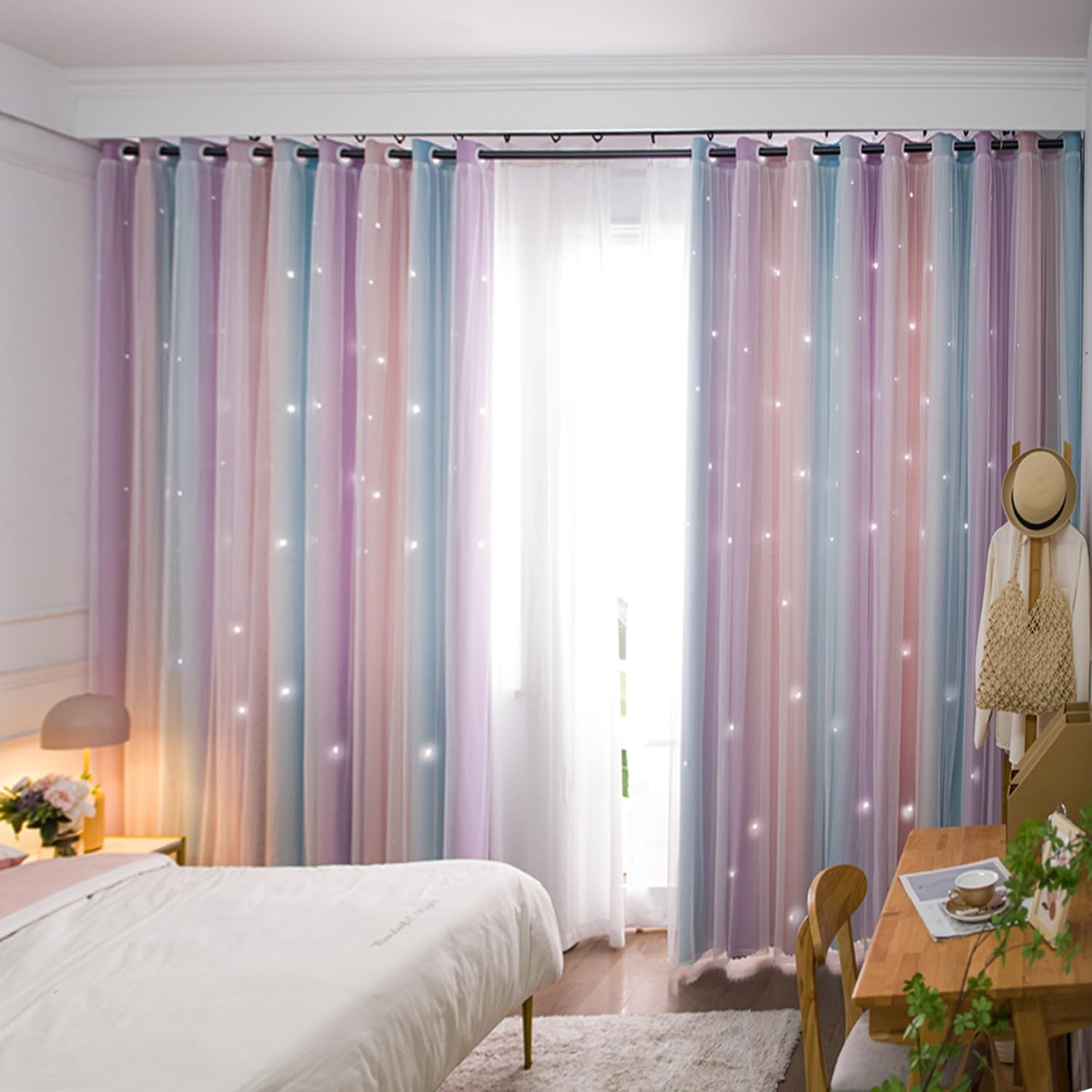 Yancorp Curtains for Girls Bedroom 52″W x 63″L Pink Purple Room Darkening